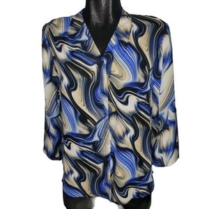 Sami & Jo Blue And Tan Twirly Print Blouse S